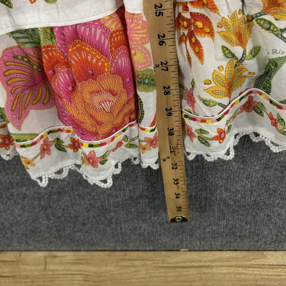 Farm Rio Dress Small Macaw Bloom Tiered Mini Sundress Crochet Boho Tropical - Picture 16 of 16